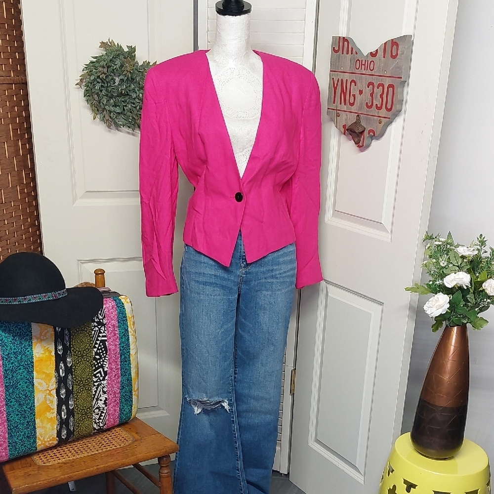 Vintage 1980s Hot Pink Women's Blazer Whitley Gilbert Vibes - Picture 3 of 6
